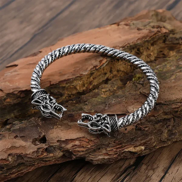 Bracelet Viking Torsadé Deux Têtes de Dragon