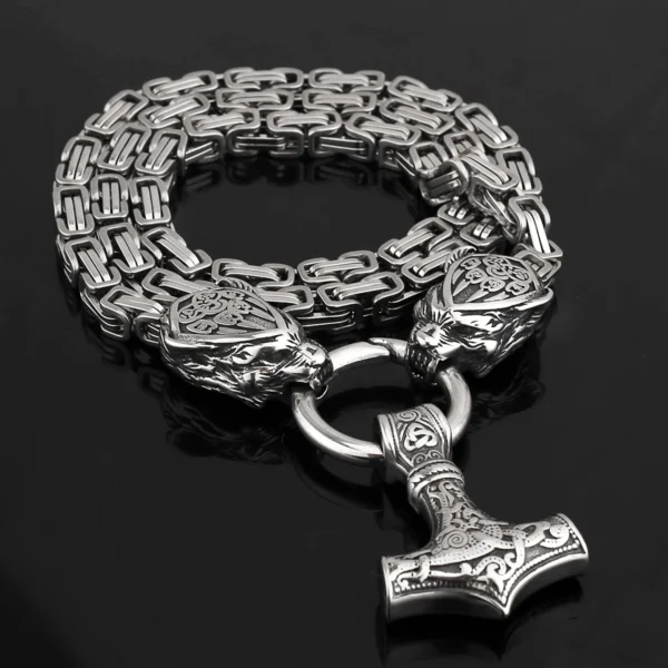 kf-S8c9da1fb2564487788f7178c52d279cbJ Collier Viking Têtes d'Ours tenant Mjöllnir