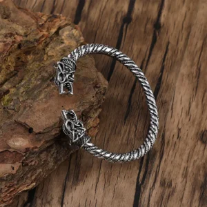 Bracelet Viking Torsadé Deux Têtes de Dragon